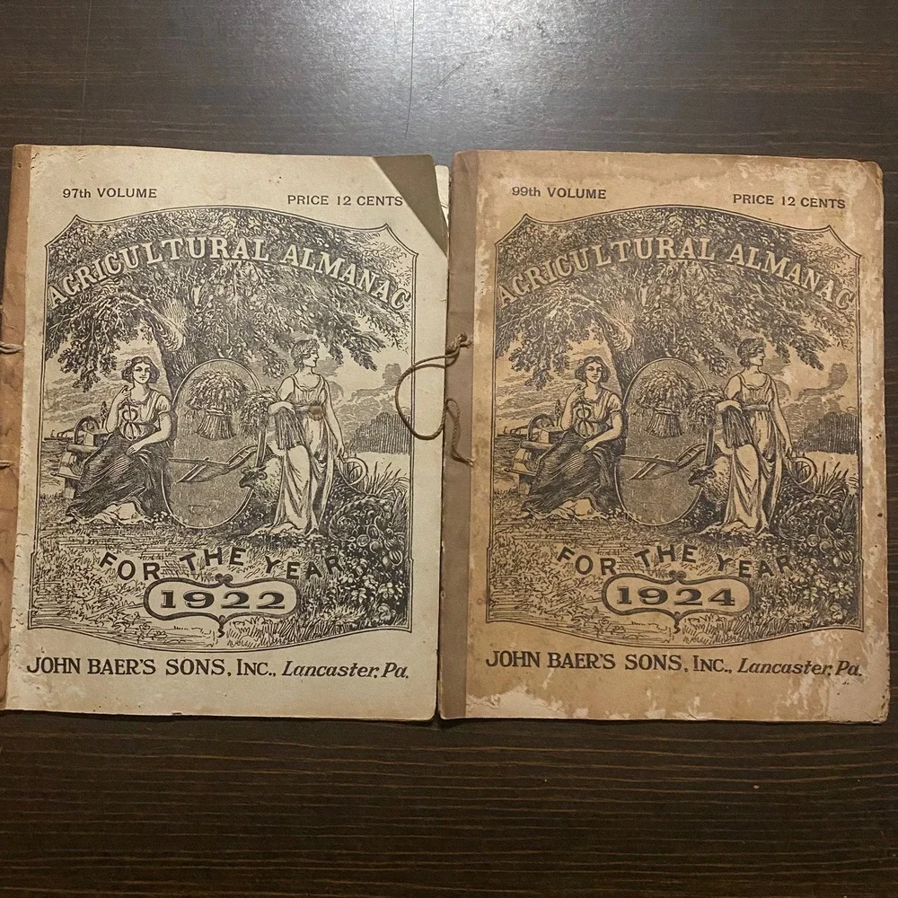 9 Antique Agricultural Almanacs 1920-1922 1924-1929 John‎ Baer's Sons Lancaster - Picture 7 of 16